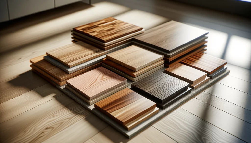 Stacked samples of flooring